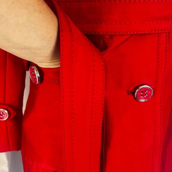 Kenneth Cole Reaction Bold Power Red Classic Timeless Belted Trench Coat Small - Picture 7 of 14